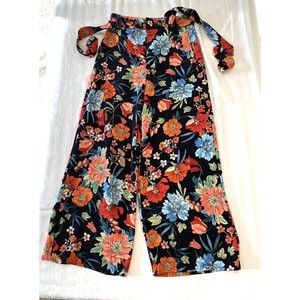 ZARA Basic Women’s Wide Leg Colorful Floral Trouser Pants W/ Belt Sz S